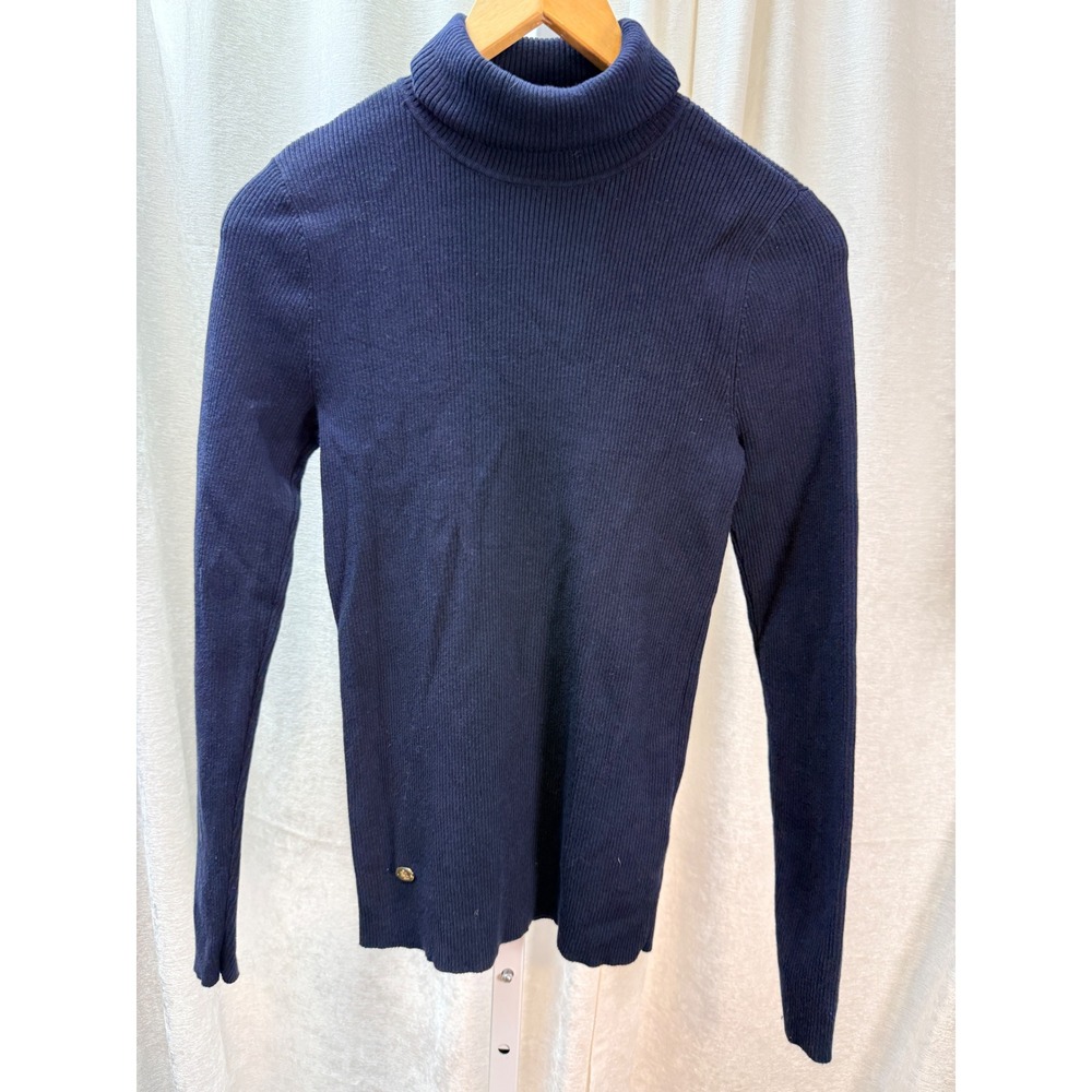 Lauren Ralph Lauren Turtleneck Women M Navy Cotton Ribbed Classic Preppy Top